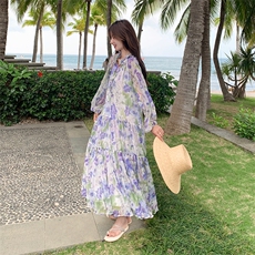温柔风法式油画碎花连衣裙女夏2025新款长裙独特绝美巨好看度假风，女装连衣裙，2C029