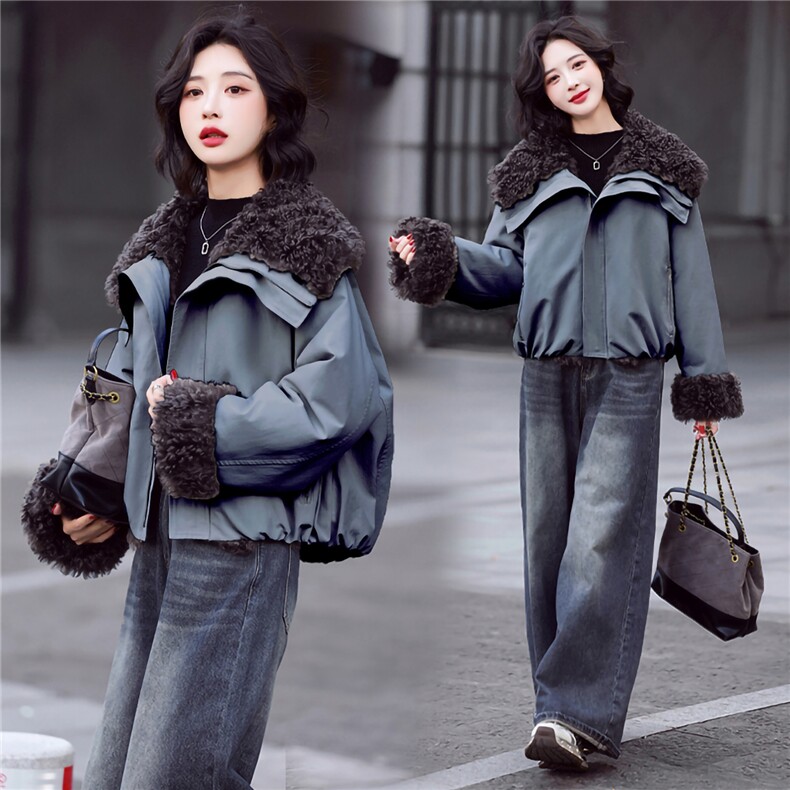 两面穿简约时尚毛一体保暖派克服外套2025冬装新款，女装派克服，鑫源服饰