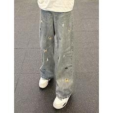 腊肠狗刺绣牛仔裤男美式高街裤子设计感高级直筒裤男WYA23-P50，男装牛仔裤，星座208-5