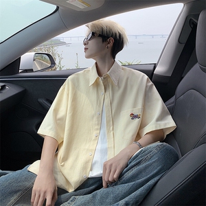B221 美式ins港风宽松薄款条纹短袖衬衫SY2556-特P35控59图片