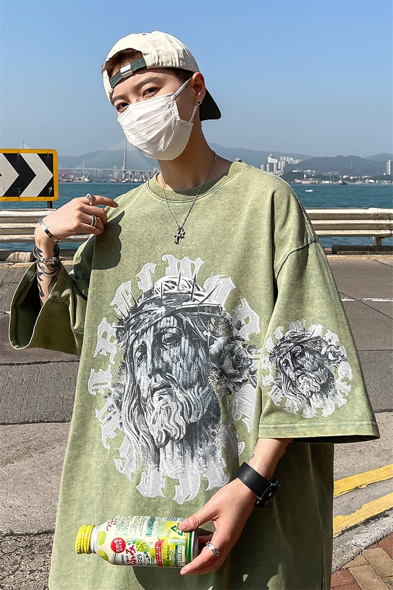 B239-X1005-P38美式复古水洗做旧人物印花短袖T恤,男装T恤,星座514-2(原B239)