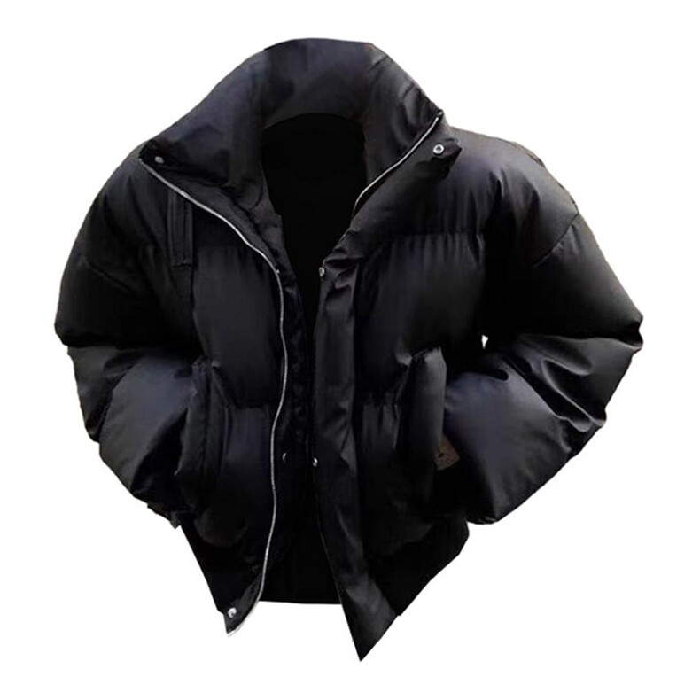 现货5W件冬季三防重磅硬挺boxy短款羽绒立领PU皮棉衣外套加厚棉服,男装棉衣,电商A486