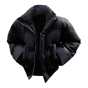 现货5W件冬季三防重磅硬挺boxy短款羽绒立领PU皮棉衣外套加厚棉服图片