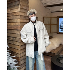 藏青色水洗牛仔外套男秋冬款美式复古立领工装哈灵顿夹克JK8968，男装工装外套，星座506