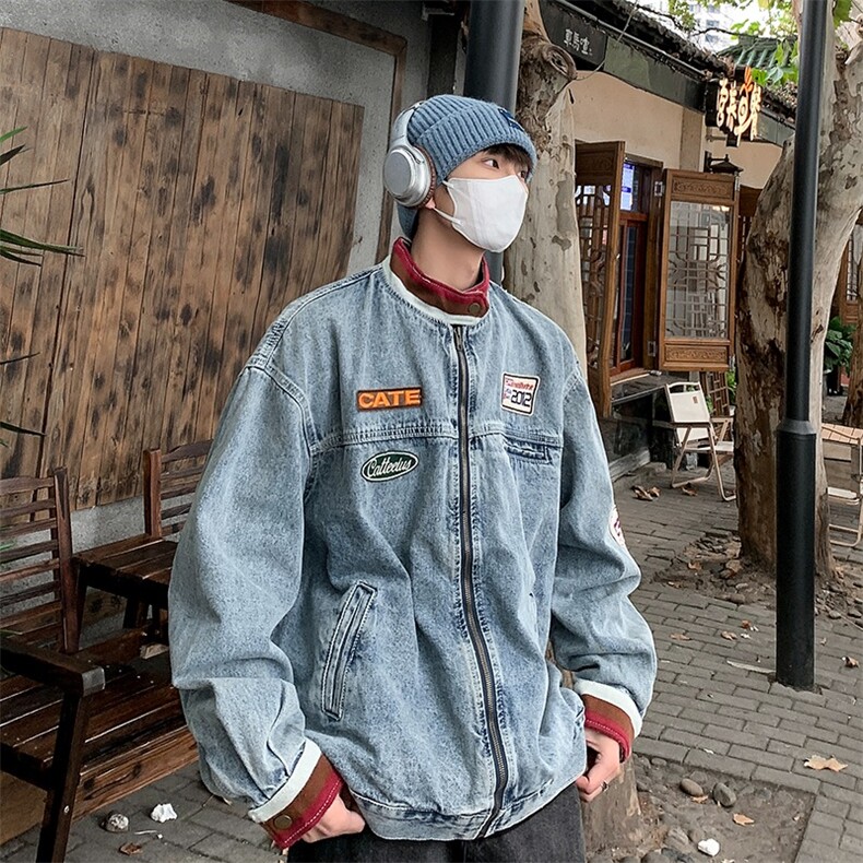 美式机车牛仔外套男士2026秋冬季新款撞色宽松拉链夹克JK5529/P80,男装夹克,星座506