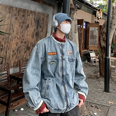 美式机车牛仔外套男士2026秋冬季新款撞色宽松拉链夹克JK5529/P80，男装夹克，星座506