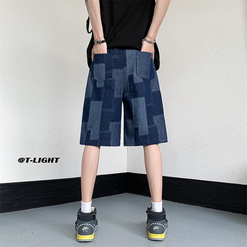 美式ins高街牛仔短裤小众百搭拼接渐变牛仔裤K2309-P35控58,男装牛仔裤,电商A062