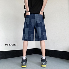 美式ins高街牛仔短裤小众百搭拼接渐变牛仔裤K2309-P35控58，男装牛仔裤，电商A062