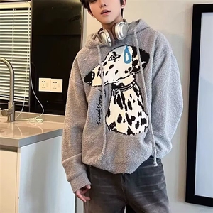美式复古连帽套头毛衣男款冬季松弛慵懒情侣装斑点狗针织衫女,女生正装可以搭配什么鞋子图片