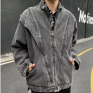 潮牌做旧牛仔外套男生街头水洗美式复古高街休闲夹克35100-p85图片