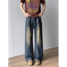 复古猫须纹弯刀牛仔裤男美式微喇cleanfit裤子拖地宽松RK2906-P47，男装牛仔裤，星座412-2