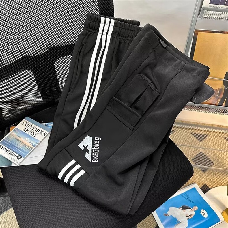 美式休闲运动卫裤男女潮牌复古三条杠hiphop垂感直筒裤BK100-p42,男装休闲裤,星座1008