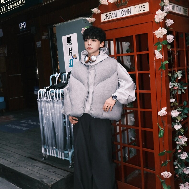 现货WT123-P110灰色空气层棉服背心马甲解构廓形可收缩下摆,男装背心/马甲,星座1501-3