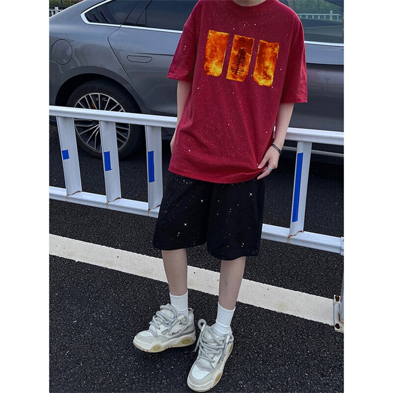 可48小时发货支持抖音得物来样二开美式满天星亮片短袖T恤MTX632,男装T恤,电商A486