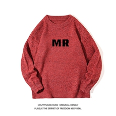 加厚加绒毛衣男大码毛线衣男针织衫M19253-P45加绒款-P65白底，男装针织衫/毛衣，电商A040A