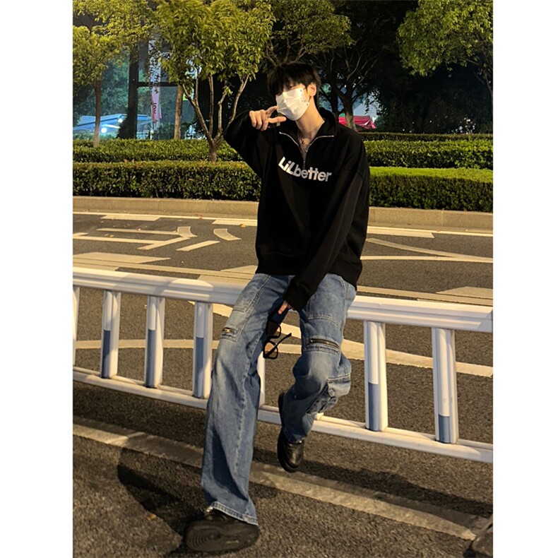 (自家图）秋冬美式复古工装牛仔裤男宽松大码阔腿裤K6080-P65图片
