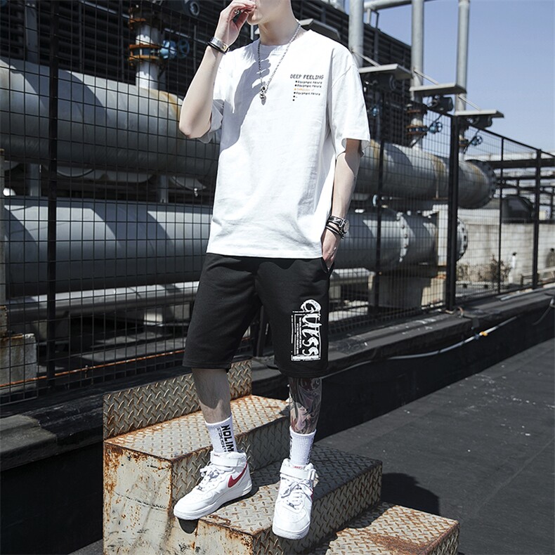 短袖套装2021新款休闲丅体恤衣服男装潮牌潮流夏装t恤男TZ202-P38,男装休闲套装,星座217-4