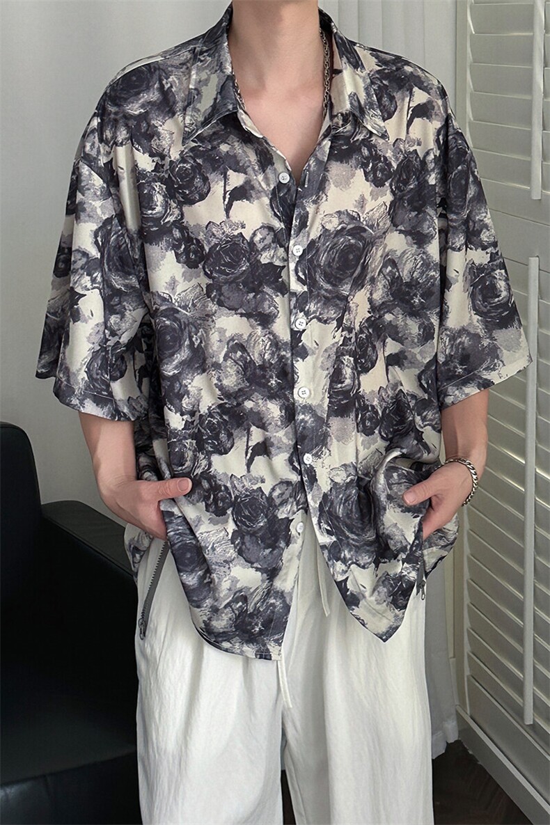 2025现货印花短袖衬衣男潮牌冰丝花衬衫A351-AC25602-p48控89,男装T恤,电商A351