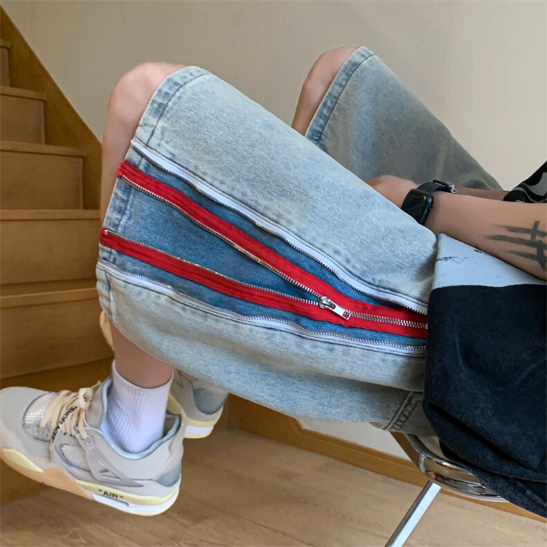 B221美式ins高街暗黑小众拉链牛仔短裤五分裤LK23094-P65控88,男装牛仔裤,电商B221