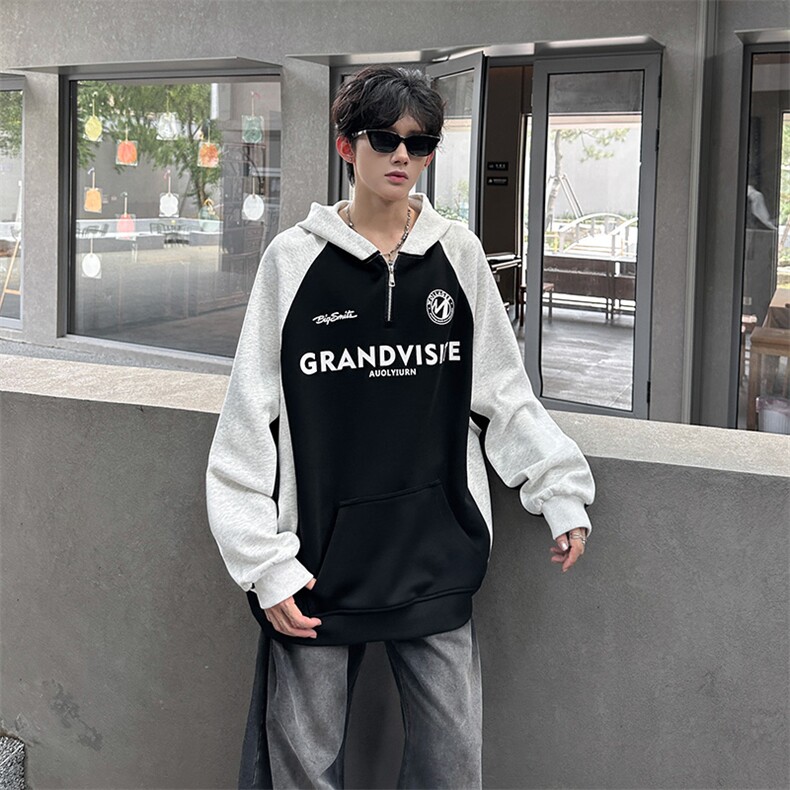 秋季宽松休闲拼接POLO套头卫衣潮外套XZ808B-WH085-P50,男装Polo衫,星座808B