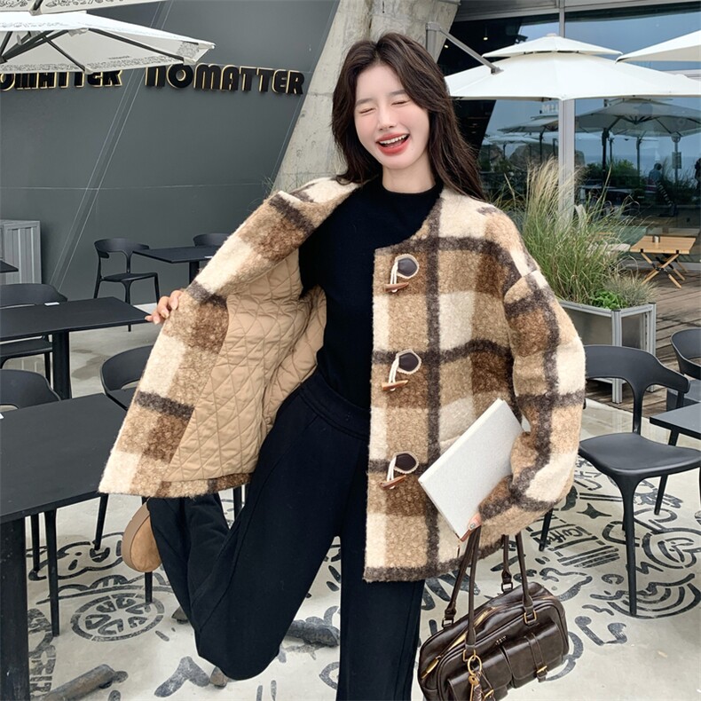 格纹毛呢外套8882P225K338,女装毛呢外套,2C201