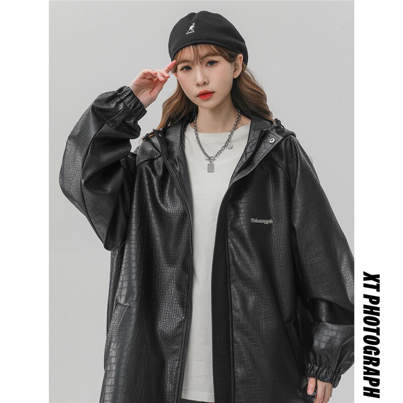 1中性连帽鳄鱼纹PU皮大码M-5XL情侣冲锋衣夹克男JK8744P90控128，女装短外套，星座226-2
