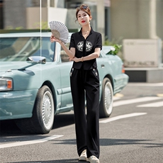 新中式休闲运动套装2024夏季新款高级感欧货短袖套装，女装套装/套裙，浪花E族（衣布洛）