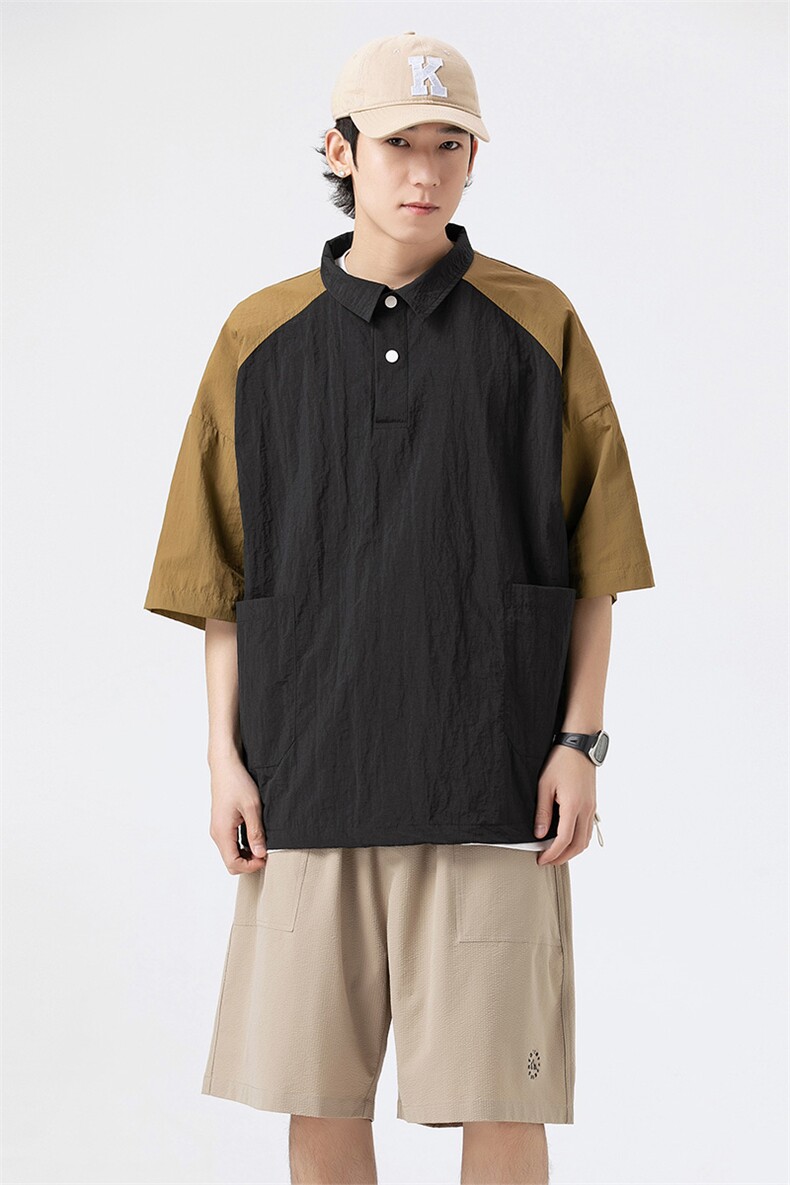 夏季潮流拼色短袖衬衣宽松休闲衬衫A161-1707-P40,男装衬衫,电商A161