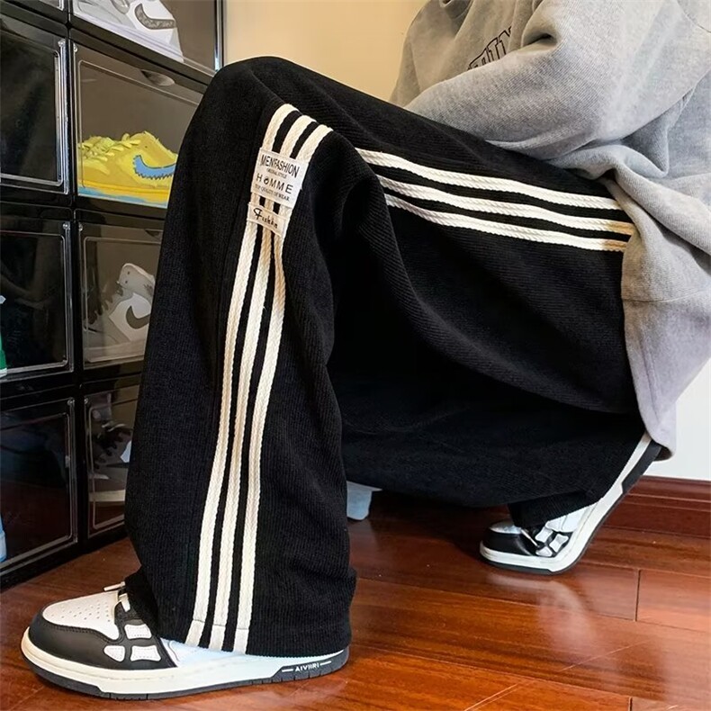 美式三条杠裤子男春秋季潮牌复古宽松休闲裤青少年大码灯芯绒卫裤,男装休闲裤,星座1116A-1（原606A）