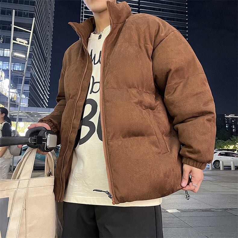 男女情侣纯色鹿皮绒立领棉衣男宽松大码外套潮B343/8805/P80，男装棉衣，星座1905A（原电商B343）