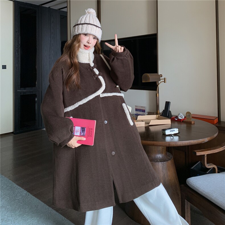 新款风盘扣呢大衣外套AD957-P205K308,女装毛呢外套,2B187