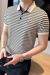 现货经典款夏季条纹T恤翻领Polo衫T08-特P43图片
