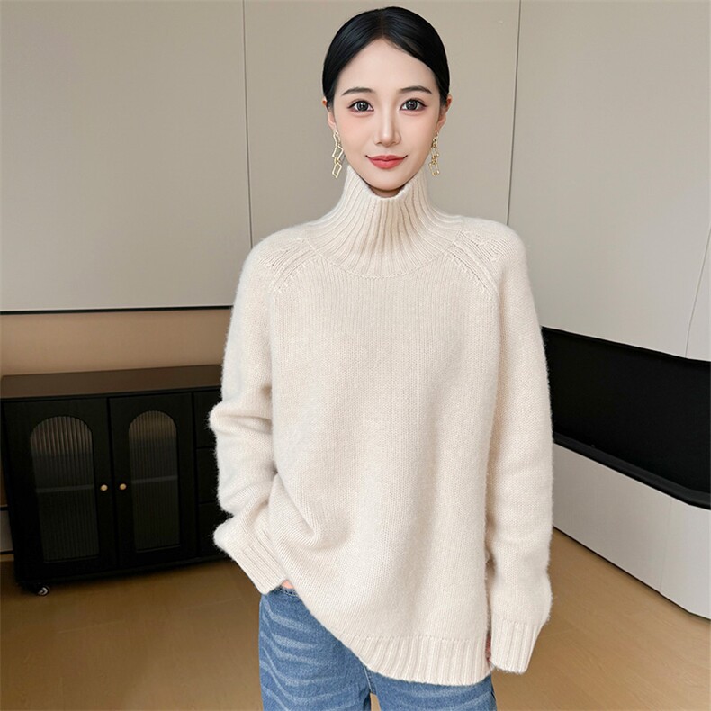 2025年秋季新款百搭高领套头衫，女装针织衫/毛衣，米哆哆羊绒