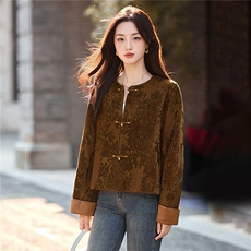 现货2026春季新款新中式盘扣提花气质短外套，女装短外套，依如秀(原杭风阁)