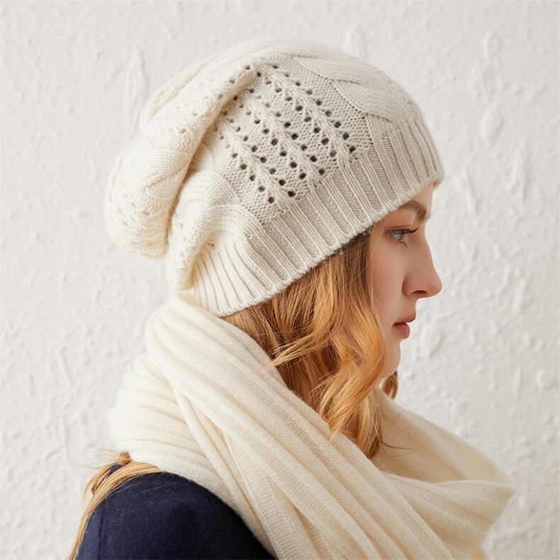 2024年新款羊绒帽子女士秋冬百搭画家帽保暖毛线针织贝雷帽，帽子，云暖羊山羊绒