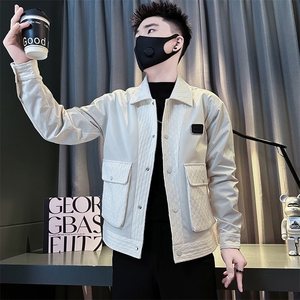 痞帅炸街潮流男士翻领夹克外套社会小伙店主风301C-JK18-P98控138图片