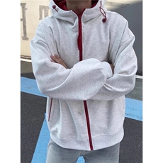美式拼色加绒加厚连帽卫衣秋冬新款小个子时尚百搭减龄开衫外套女，女装短外套，星座506A