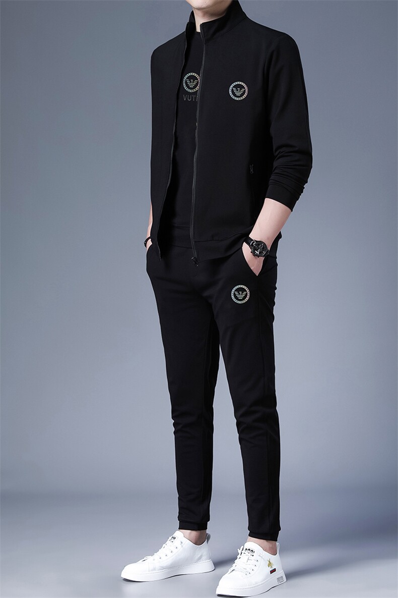 运动套装男春秋季加绒印花休闲运动服中年卫衣爸爸秋装三件套,男装休闲套装,电商B212（原钱塘6029）