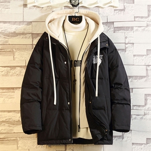 冬季假两件大码保暖带帽印花白鸭绒羽绒服 Y5816-P190【特价】图片