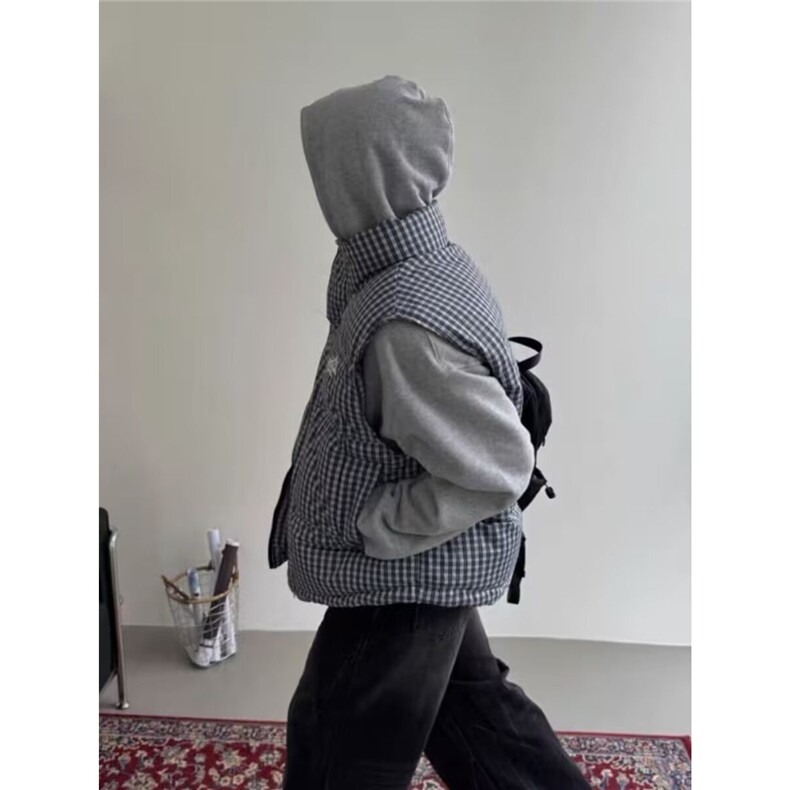 网图氛围感格纹棉服马甲棉衣背心外套W1778/特P58,男装背心/马甲,电商B350