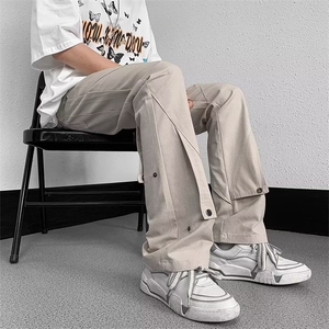 卡其色工装裤子男高街vibe春秋直筒潮牌痞帅高级休闲长裤X38252图片