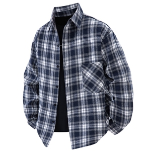 复古撞色磨毛格子长袖衬衫男春秋潮牌宽松休闲衬衣外套CS850-P25图片