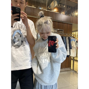 灰色正肩针织毛衣美式显瘦慵懒加厚套头内搭针织衫zzs142P55图片