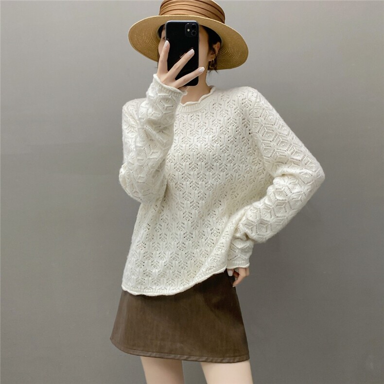 2025百搭时尚简约钩花镂空羊绒衫百搭时尚简约，女装羊绒衫，国旺羊绒