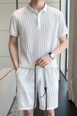 黑色2022精神小伙修身男士短袖T恤短裤休闲套装TZ28-P85控115，男装休闲套装，电商A108