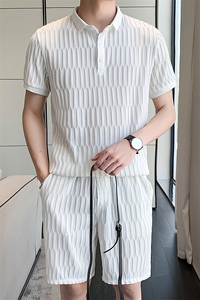 黑色2022精神小伙修身男士短袖T恤短裤休闲套装TZ28-P85控115图片
