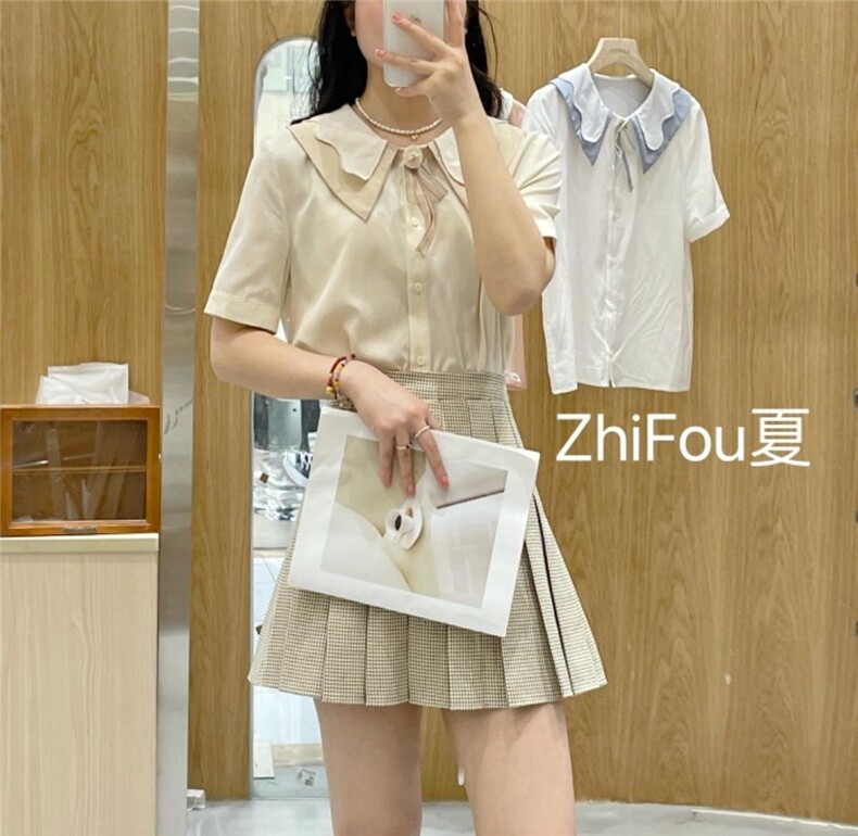 夏季新款双层荷叶领衬衫,女装衬衫,知否