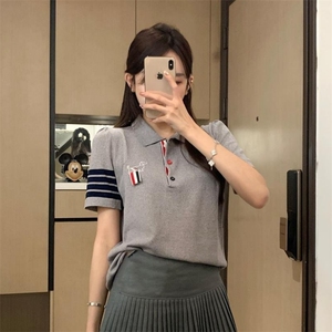学院风胸前织带小狗刺绣针织POLO衫冰丝短袖T恤上衣女2025夏季款图片