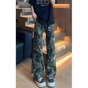 迷彩蛇纹牛仔裤男女帅气炸街裤子高腰修身显瘦微喇裤 K569图片