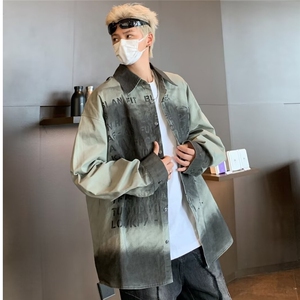 wassup happy长袖衬衫男春秋季潮牌街头脏脏宽松上衣休闲衬衣外套图片